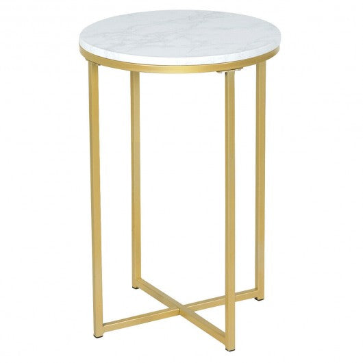 X-Shaped Marble Top Small Round Side Table End Table