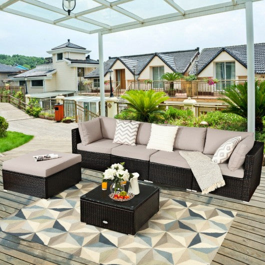 6PCS Outdoor Patio Rattan Furniture Set Sofa Ottoman