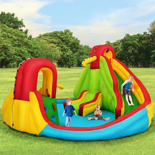 Kids Inflatable Water Slide Park with Climbing Wall and Pool