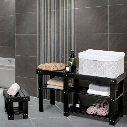 3-Tier Entryway Bamboo Shoe Rack Bench Stool Storage Organizer