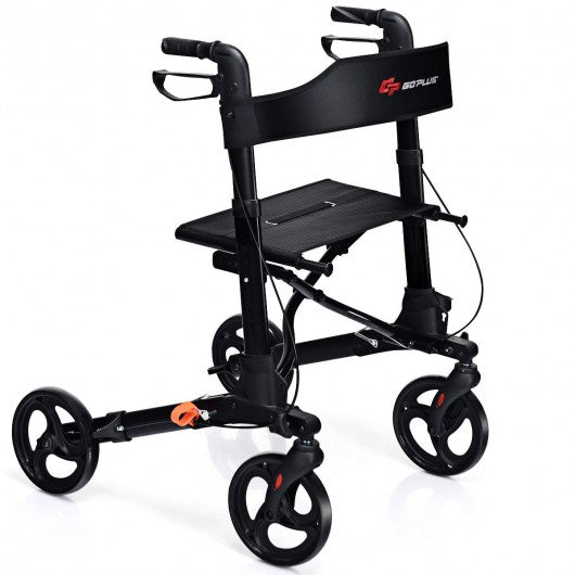 Folding Medical Rollator Lightweight Aluminum Walker for Seniors-Black