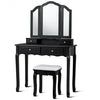 Tri Folding Mirror Vanity Table Stool Set with 4 Drawers