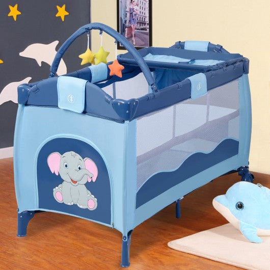 Portable Baby Crib Playpen Playard Pack Travel Infant Bassinet Bed Blue