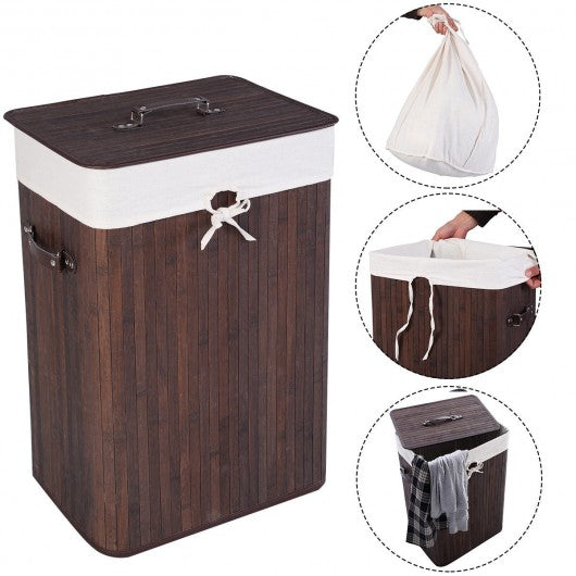 Rectangle Bamboo Hamper Laundry Basket Washing Cloth Bin Storage Bag Lid 3 color
