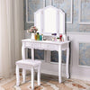 Tri Folding Mirror Vanity Table Stool Set with 4 Drawers-White