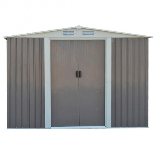 8x8 ft Outdoor Garden Galvanized Steel Storage Shed with Sliding Door
