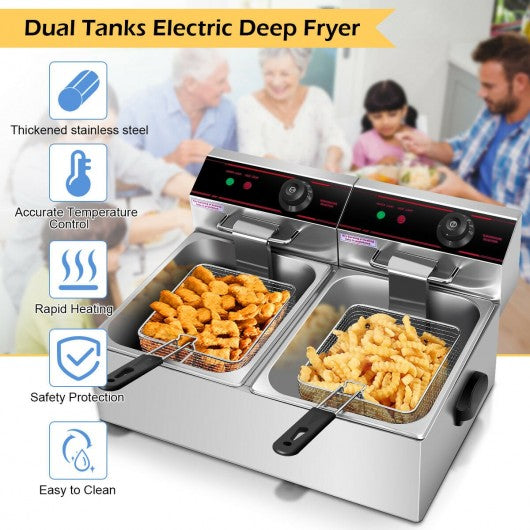 5000W Dual Tank Electric Countertop Deep Fryer