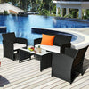 4 Pcs Wicker Conversation Furniture Set Patio Sofa and Table Set