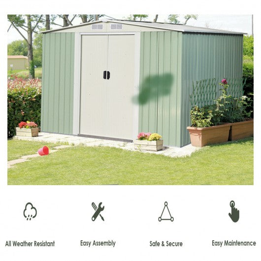 8x8 ft Outdoor Garden Galvanized Steel Storage Shed with Sliding Door