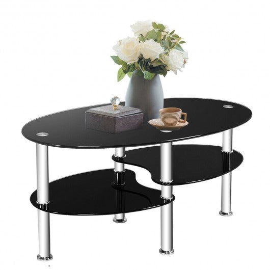 Tempered Glass Oval Side Coffee Table