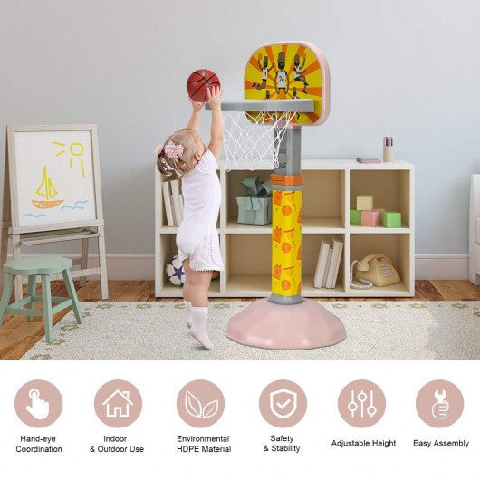 Kids Basketball Hoop Stand with Adjustable Height-Pink
