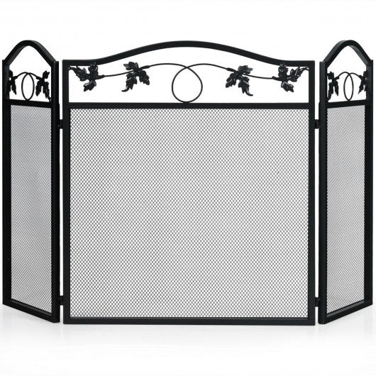 3 Panel Foldable Steel Fireplace Screen Spark Guard Fence