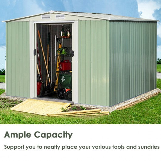 8x8 ft Outdoor Garden Galvanized Steel Storage Shed with Sliding Door