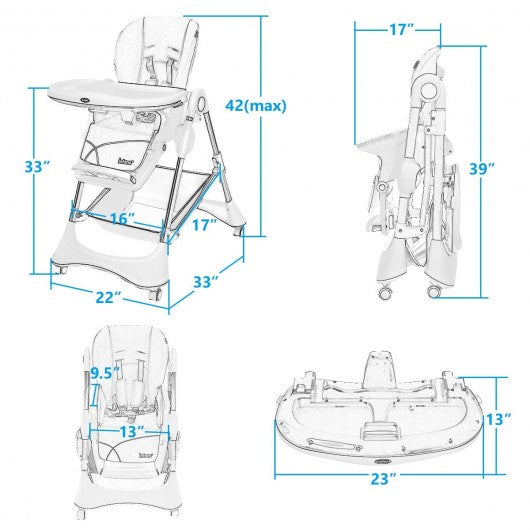 A-Shaped High Chair with 4 Lockable Wheels
