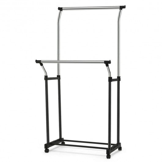 Double Rail Adjustable Clothing Garment Rack with Wheels