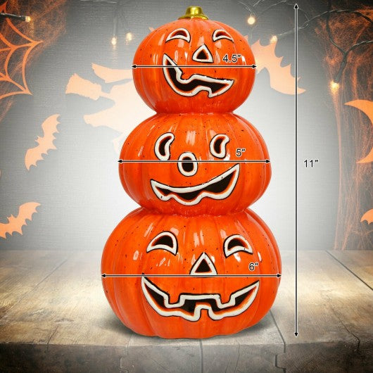 3-Tier Color-Changing Lighted Ceramic Pumpkin Lantern