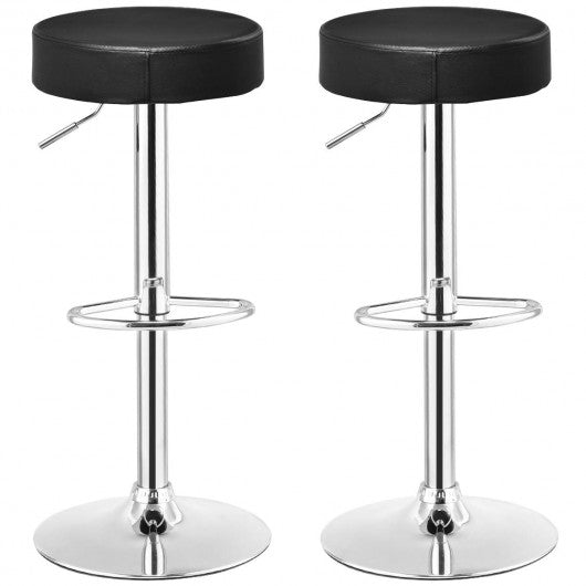 Set of 2  Adjustable Round Leather Seat Swivel Bar Stool