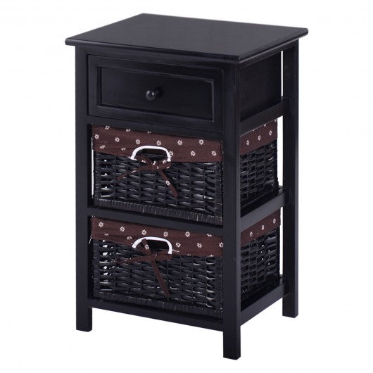 Black/White 3 Tiers 1 Drawer Night Stand-Black