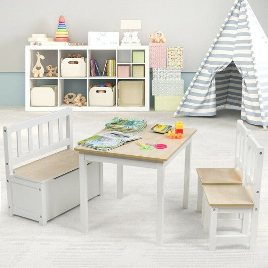 4 PCS Kids Wood Table Chairs Set -Natural
