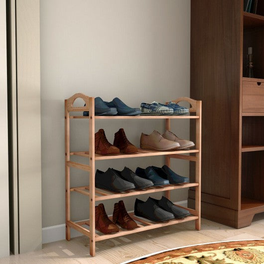 4 Tier Bamboo Shoe Shelf Storage Organizer 