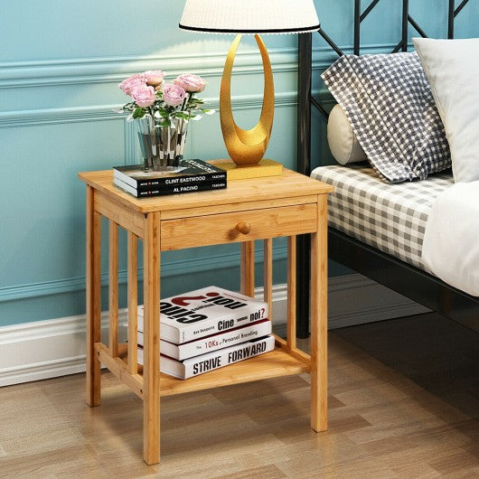 Multipurpose Bamboo Nightstand End Table Storage Shelf