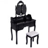 Black / White Vanity Makeup Dressing Table w/ Tri Folding Mirror + 7 Drawers