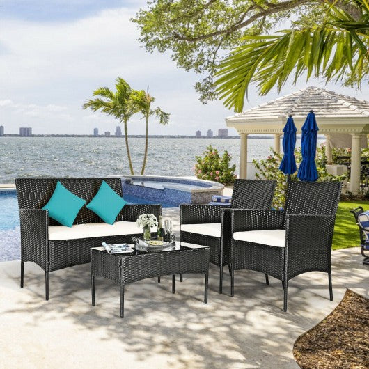 4PCS Patio Rattan Cushioned Sofa Furniture Set