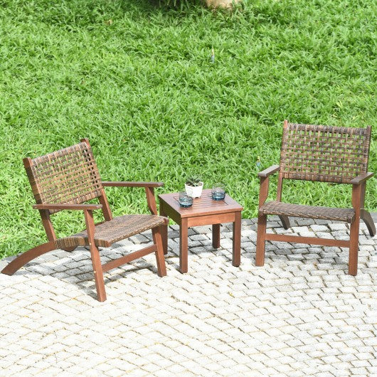 3PCS Outdoor Wooden Patio Rattan Furniture Set