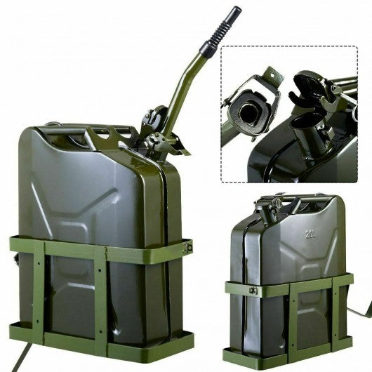 5 Gallon 20L Gas Jerry Can Fuel Steel Tank Military Green w/ Holder New