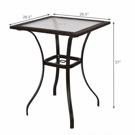 Outdoor Patio Rattan Square Table with Glass Top