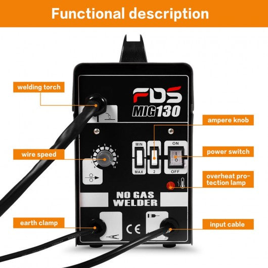 MIG 130 Welder Flux Core Wire Automatic Feed Welding Machine w/ Free Mask