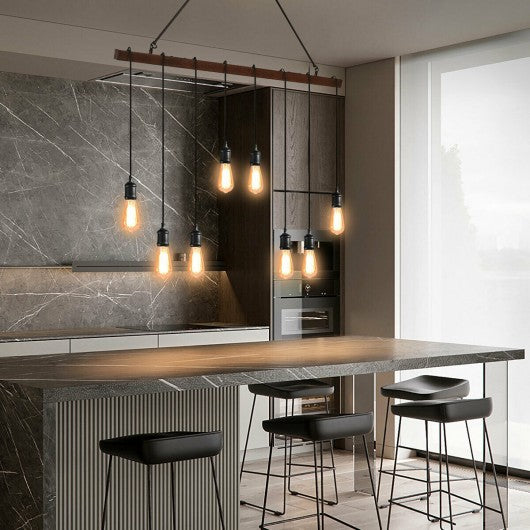 8-light Industrial Pendant Light Wood Hanging Chandelier Fixture