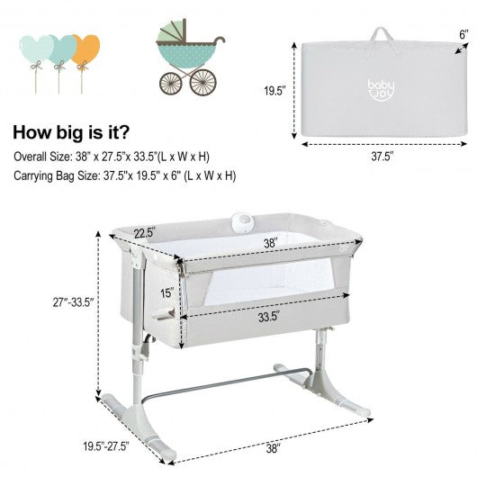 Height Adjustable Baby Side Crib  with Music Box & Toys