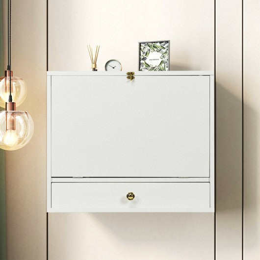 Wall Mounted Folding Laptop Desk Hideaway Storage with Drawer