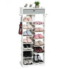 Wooden Free Standing Shoe Storage Shelf with Fabric Drawer