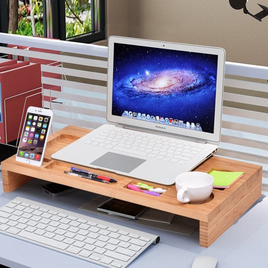 Bamboo Monitor Stand Riser Storage Laptop Desktop