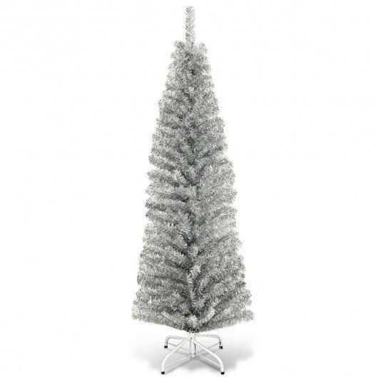 6 ft Tinsel Tree Unlit Slim Pencil Christmas Tree