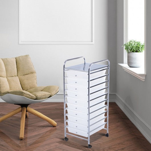 10 Drawer Rolling Storage Cart Organizer-Clear
