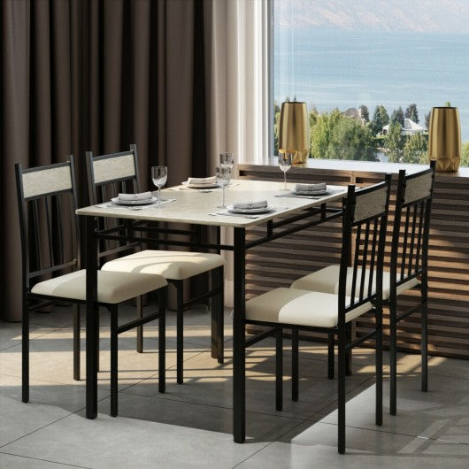 5 Piece Faux Marble Dining Set Table 