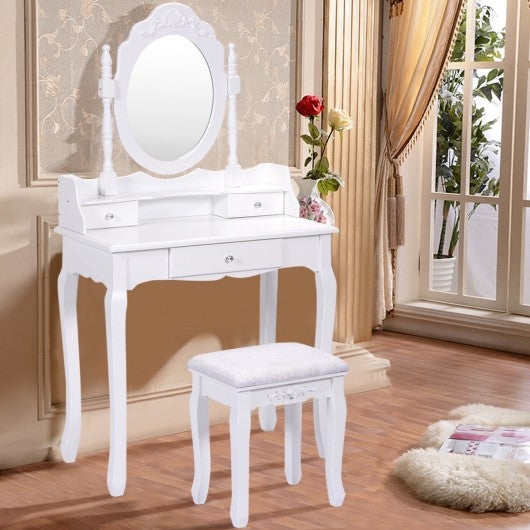 White Vanity Makeup Dressing Table with Mirror + 3 Drawers