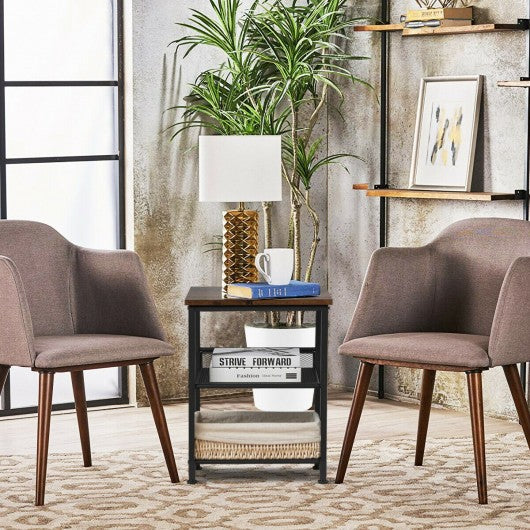 3-Tier Industrial End Side Table Nightstand Adjustable Shelves