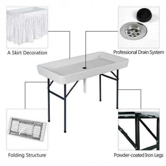 4 Foot Plastic Party Ice Folding Table with Matching Skirt