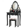 4 Drawers Vanity Wood Makeup Dressing Table Set with Mirror-Black