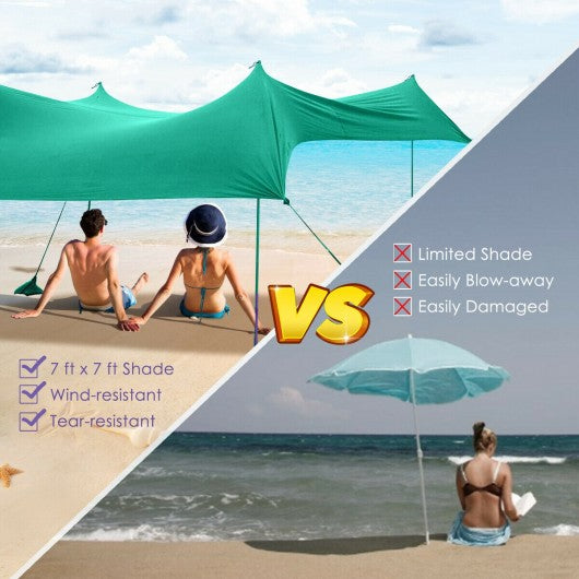 7' x 7' Family Beach Tent Canopy Sunshade w/ 4 Poles
