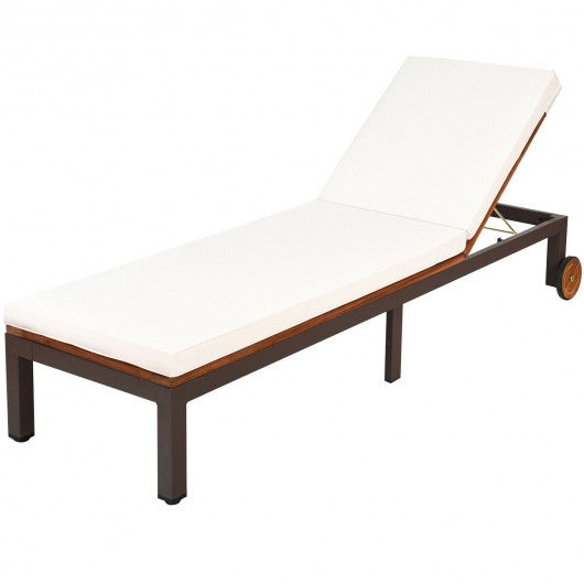 Patio Acacia Wood Lounge Chair Chaise Recliner