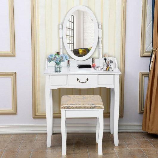 White Vanity Makeup Dressing Table with Rotating Mirror