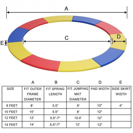 12FT Trampoline Replacement Safety Pad Bounce Frame