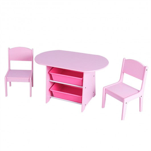 Kids Table and 2 Chairs Set with Storage Boxes