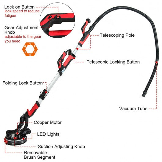 Electric Drywall Sander 750W Adjustable Variable Speed w/Sanding Pad