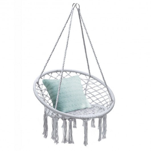 Hanging Macrame Hammock Chair with Handwoven Cotton Backrest